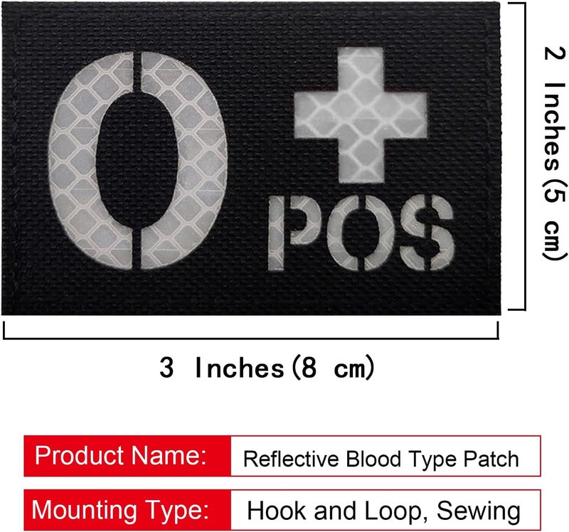 MWOOT 2 PCS Blood Type O+ POS Patches IR Infrared Reflective Patches Tactical Morale Patch Laser Cut Patch Hook and Loop(3×2 inch Black White) - Image 2